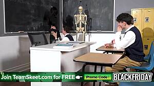 Busty Teacher Valentina Nappi Rides Pupils in Classroom Freeuse Threesome