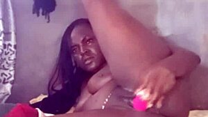 sweet black ebony babe masturbates with dildo until she cums hard