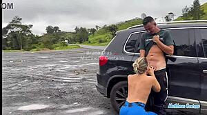 WOW! Gave Ride to Wife's Friend, She Deepthroats Monster Cock Then We Fuck Roadside!