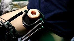 Latina Oiled Bodybuilder Cums Hard on Super Masturbation Machine with Huge Vibrator 