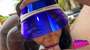 Black bull creampies slut pussy outdoors by pool