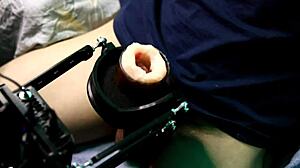 Latina Oiled Bodybuilder Cums Hard on Super Masturbation Machine with Huge Vibrator 