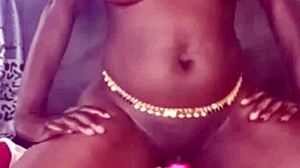 sweet black ebony babe masturbates with dildo until she cums hard