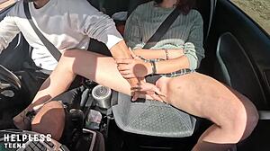 Ecstatic Cute Teen Fingers Her Wet Pussy for Stepdad in Car