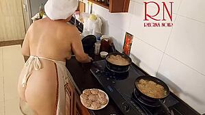 nudist housewife regina noir cooks naked in kitchen like a maid