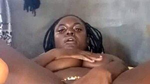 sweet black ebony babe masturbates with dildo until she cums hard