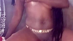 sweet black ebony babe masturbates with dildo until she cums hard