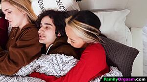 stepsiblings freezing so they fuck hard in wild family orgy
