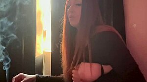 hey check out artemisia love smoking while slamming that dildo deep