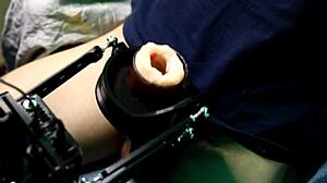 Latina Oiled Bodybuilder Cums Hard on Super Masturbation Machine with Huge Vibrator 