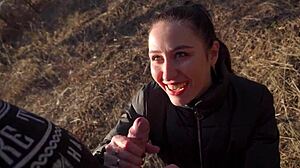 WHAT A Blowjob from Cute College Brunette Stranger Outdoors!