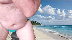 voyeur catches agarabas and olpr shaking big asses on beach before creampie footjob closeup