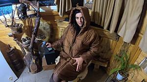 Hubby wants cum all over my new brown jacket while I smoke want to watch