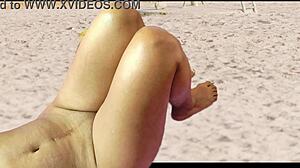 voyeur catches agarabas and olpr shaking big asses on beach before creampie footjob closeup