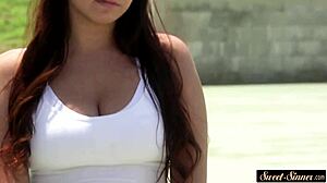 after tennis curvy stepteen 18+ strips and bounces her natural tits on thick cock in erotic roleplay