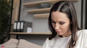 lilu moon gags on courier's thick shaft before riding to gulp his load