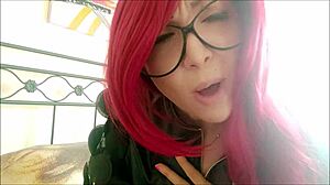 chantalchannel's oiled redhead ass pussy tits closeup striptease in fishnets lipstick