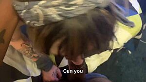 Tattoo emo slut gags upside down on BBC then punished doggy in garage domination