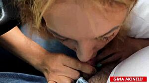 fit russian milf sucks stranger's cock in car for risky public pov cum in mouth blowjob