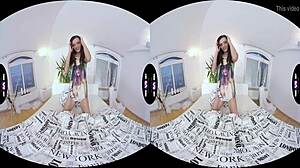 Sneaky Peek at Barely Legal Brunette's Petite Pussy Solo in 180VR