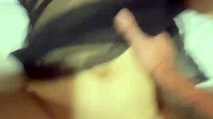 Blindfolded chubby Asian takes double anal creampie in rough homemade threesome