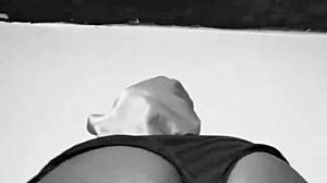 Skinny black boss fetish babe masturbates hairy pussy in bedroom panties