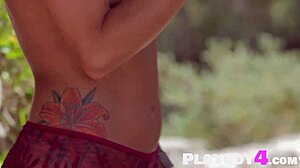 Beautiful Petite Milf In Lingerie Spreads Legs Outdoor Rips Clothes Shows Small Tits Pussy