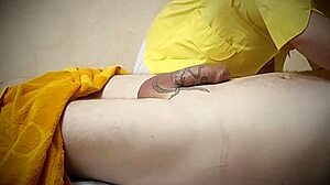 milf massages client with urethral finger anal fingering handjob and domination cum