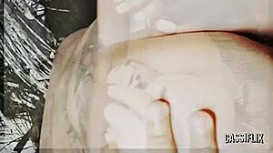 Blonde bunny rides big black cock cowgirl bends over for hot cumshot