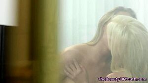 Tiny Teen Lesbian Scissors Passionately with Busty Milf in Tub