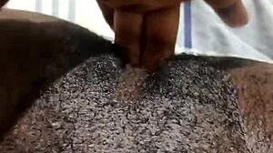 black babe bends over spreading big wet pussy lips for homemade creampie play