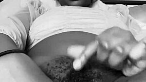 Skinny black boss fetish babe masturbates hairy pussy in bedroom panties