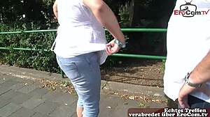 Skinny german mature housewife picked up for public outdoor fuck