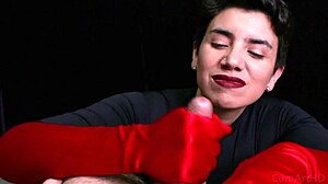 imagine stroking until you explode on red opera gloves