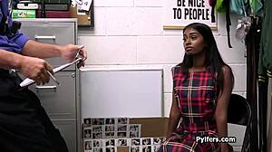 exotic teen thief sneaks blowjobs on two monster cocks in office backroom