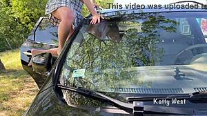 Crazy Girl Squirt Pees Roof Cleans Car Windshield Boldly