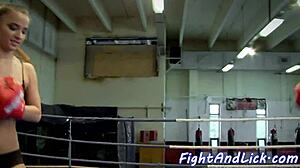 Stunning Lesbo Teens Wrestle Before Shaved Pussy Licking Frenzy