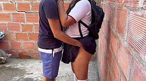 schoolgirl latina sneaks out for outdoor monster cock creampie pounding