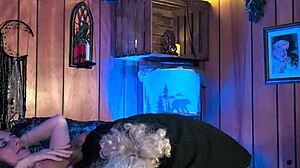 imagine mature milf in pantyhose heels getting pussy licked deep during holiday massage with vibrator orgasm