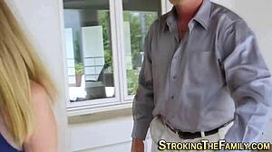 petite teen stepdaughter gags on father-in-law's monster cock deepthroat and fingering taboo hd