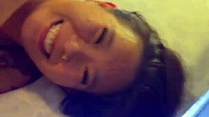 asian babe chokes on sloppy throat fuck then missionary doggystyle creampie