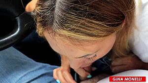 fit russian milf sucks stranger's cock in car for risky public pov cum in mouth blowjob