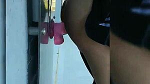 Fucking my huge dildo hard outside in skirt heels right by neighbors' house!!