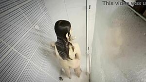 College bestie films first lesbian bathroom sex