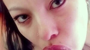 Sexy latina deepthroats monster cock in homemade blowjob cumshot