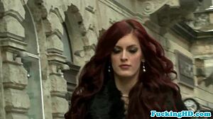 Redhead femdom babe in heels and stockings demands deep pounding until messy facial finish