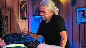 imagine mature milf in pantyhose heels getting pussy licked deep during holiday massage with vibrator orgasm