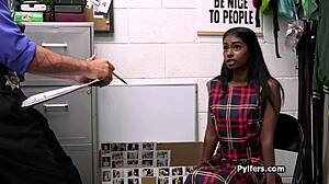 exotic teen thief sneaks blowjobs on two monster cocks in office backroom