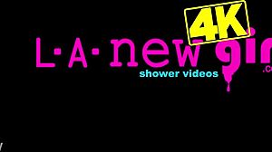 bronze-skin model strips down and hops in the shower all casual like