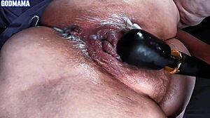 yo this fat hairy bbw squirts huge from sloppy big pussy dildo play... damn wet orgasm